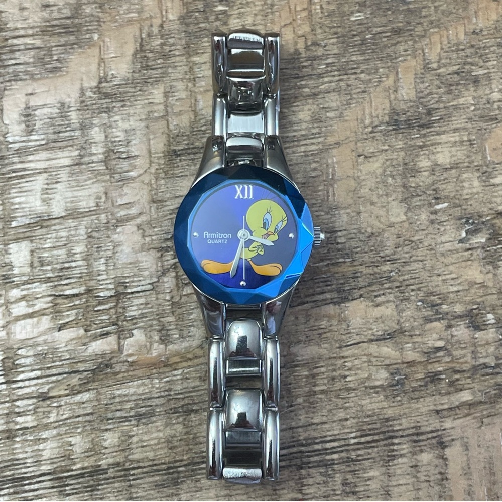 Vintage 90s Y2K Armitron Tweety Bird Watch Electric  Blue Dial Warner bros